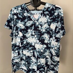 Floral V-Neck Women's Scrub Top